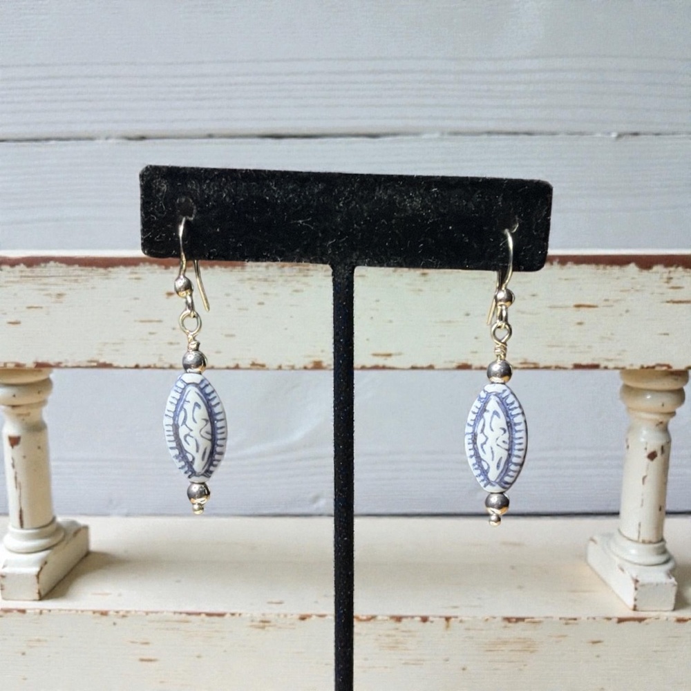 Chic Silver and Blue Dangle Earrings